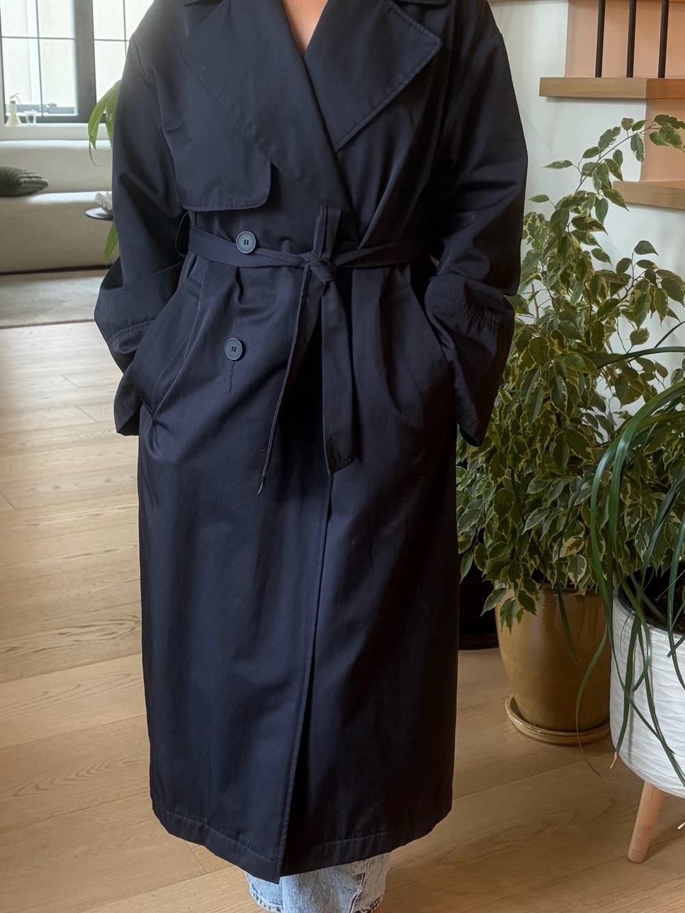 Zara Black Long Belted Trench Coat